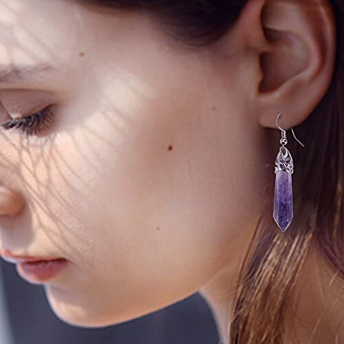 Real Natural Quartz Stone Healing Point Crystal Chakra Dangle Earrings
